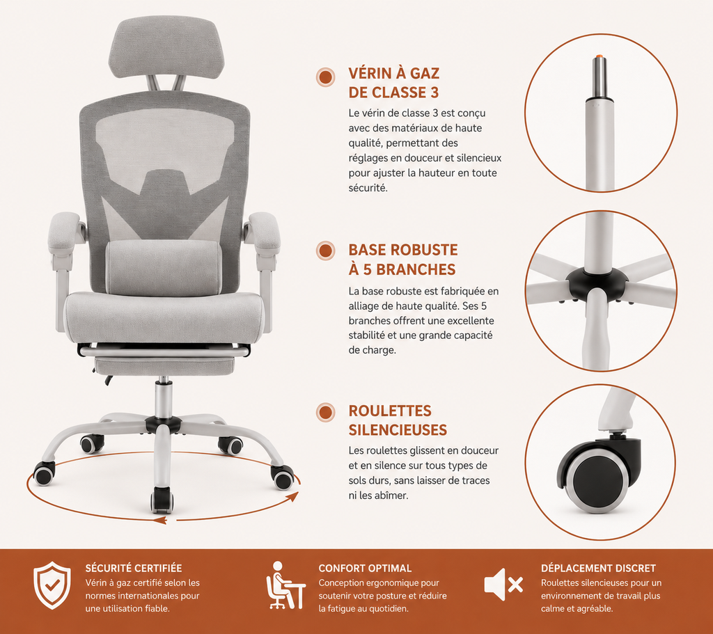 Chaise de Bureau Ergonomique | Chaise gaming | fauteuil ergonomique | télétravail | fauteuil ergonomique | POSTAVIO
