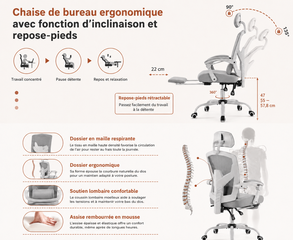 Chaise de Bureau Ergonomique | Chaise gaming | fauteuil ergonomique | télétravail | fauteuil ergonomique | POSTAVIO